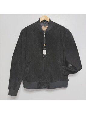 Flavor Black Leather Bomber Jacket Mens Size Large